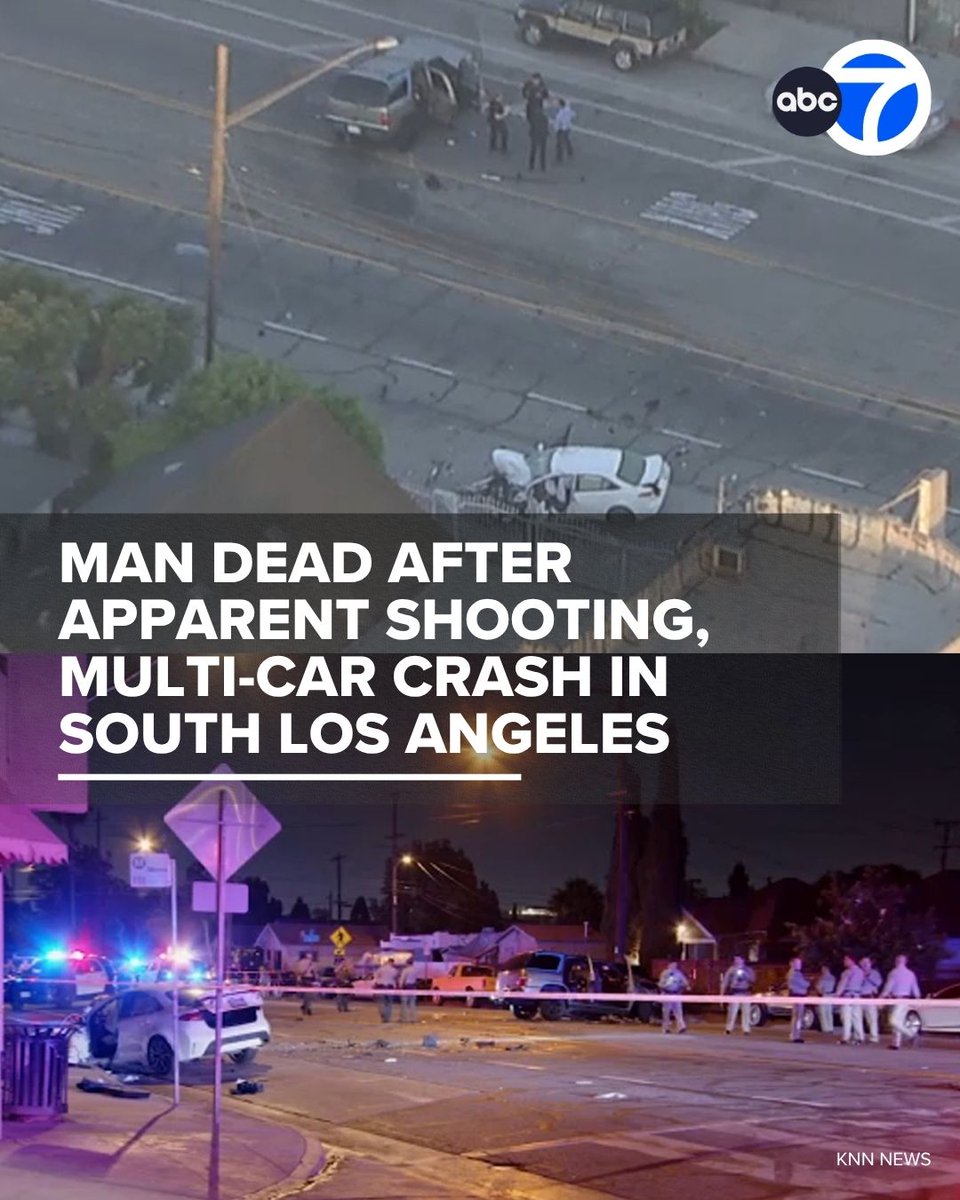 One person is dead following an apparent shooting and crash involving three vehicles in South Los Angeles