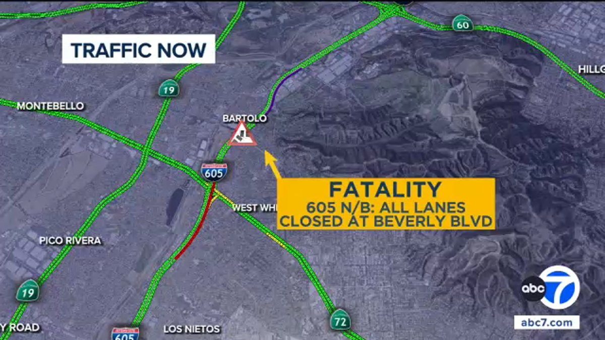 All northbound lanes of the 605 Freeway are shut down in the Whittier area following a deadly crash