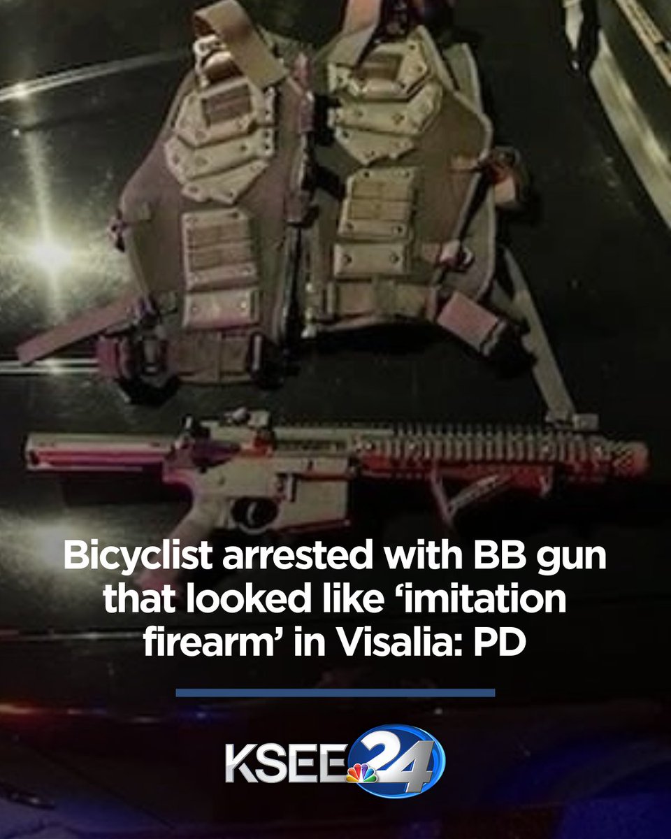 A bicyclist riding around Visalia with a BB gun slung across his back was arrested early Sunday morning after brandishing an imitation firearm in a threatening manner, Visalia Police said.