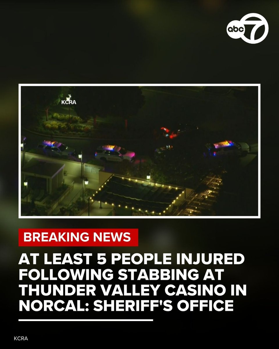 At least five people are injured following a stabbing on Wednesday at Thunder Valley Casino in Northern California, according to the Placer County Sheriff's Office.