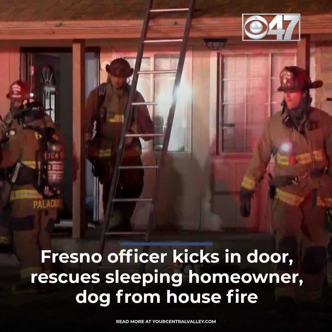 Fresno officer kicks in door, rescues sleeping homeowner and dog from house fire