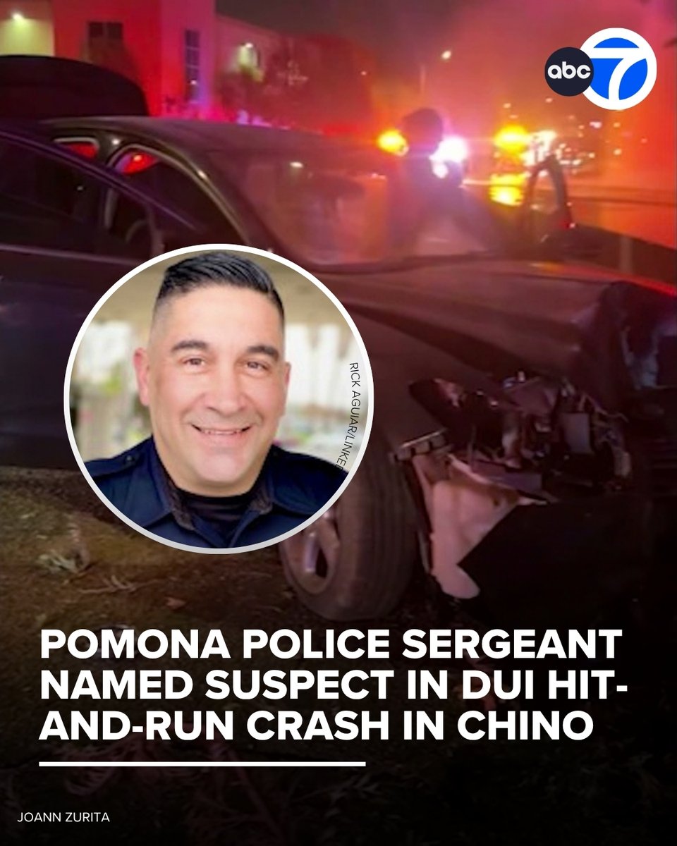 A Pomona police sergeant was identified by authorities as the suspected driver in a July 26 hit-and-run crash in Chino that injured another motorist, according to a police report. Police identified the sergeant as Richard Aguiar, who works in the Detective Bureau at the Pomona